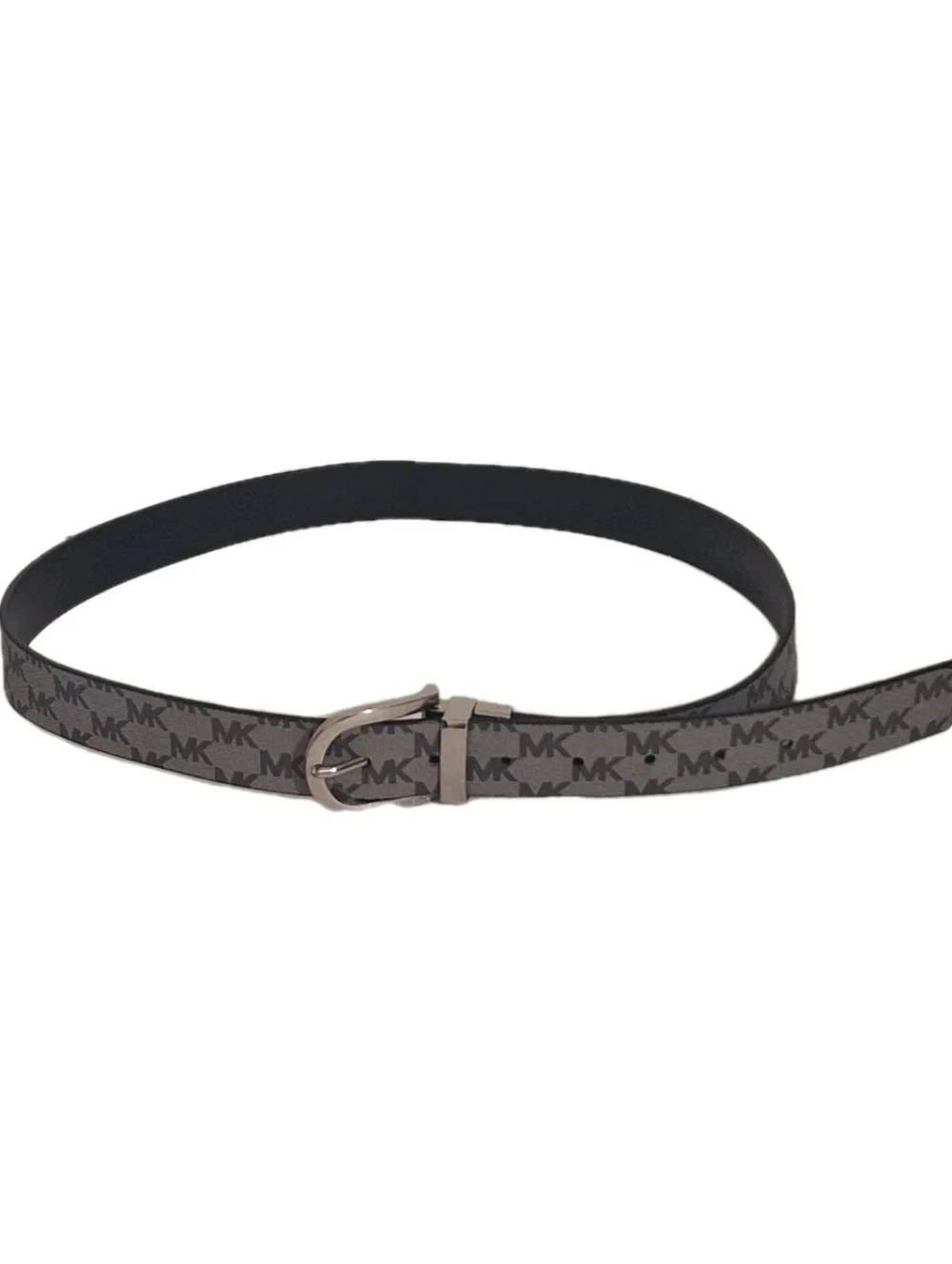 Michael Kors Leather L/XL Women's Twist Reversible Black Gray Belt Buckle Logo